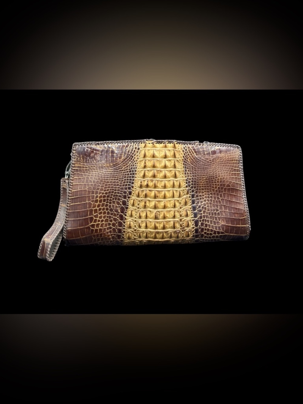 Vintage Crocodile Store Bangkok Crocodile Leather Clutch Purse 13” Genuine Croc - Picture 2 of 10
